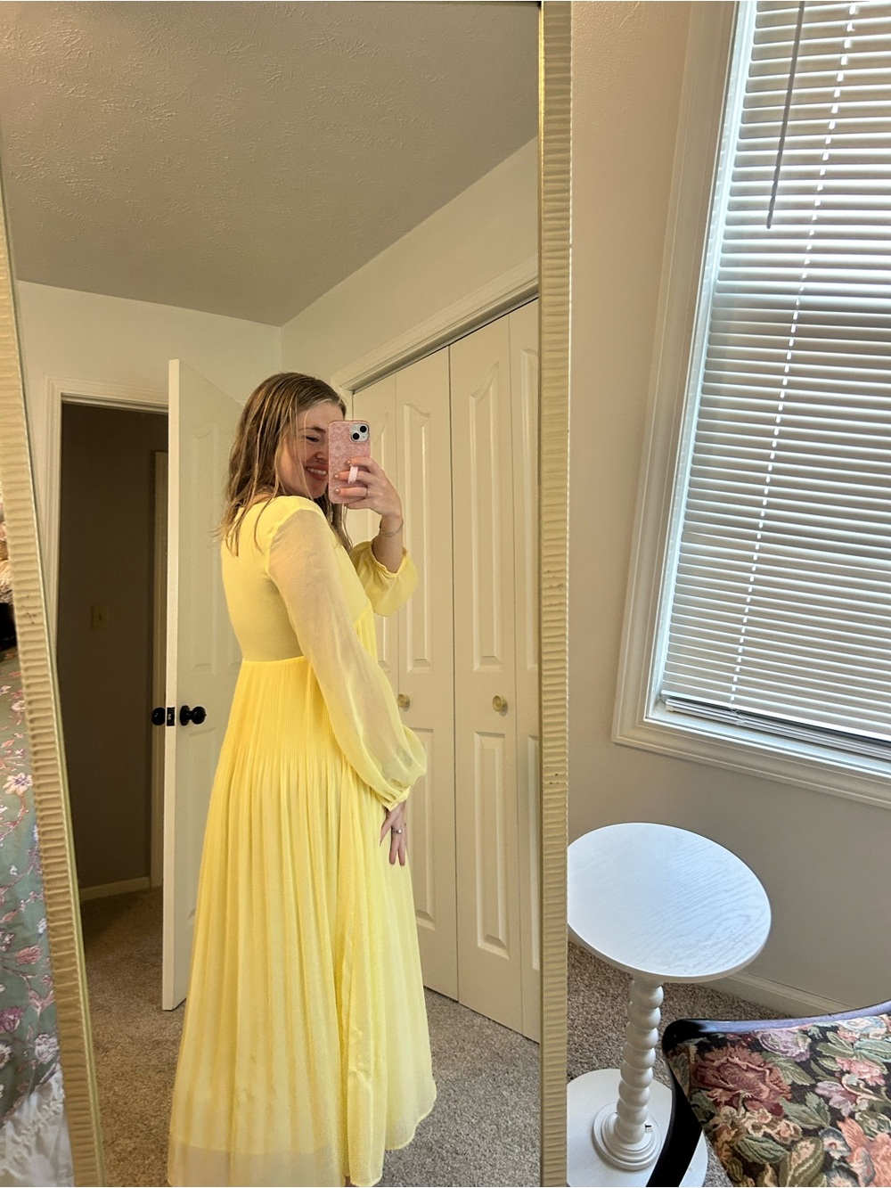 Zara Light Yellow Sheer-Sleeve Maxi Dress - Picture 2 of 5